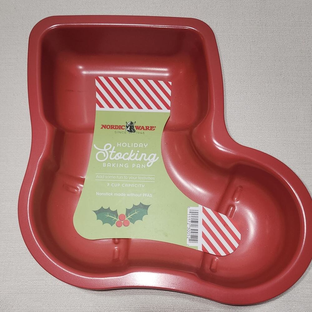 Nordic ware holiday stocking baking pan with three cookie stamps